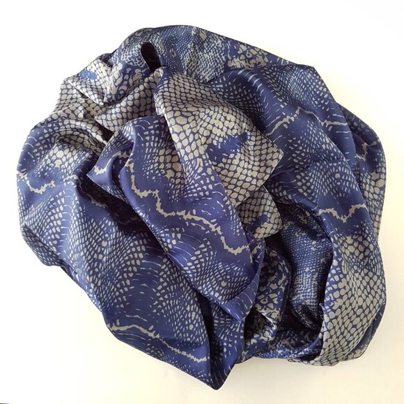 Vintage Blue Silk Scarf, MOSI Silk Shoulder Wrap Shawl - Picture 7 of 10